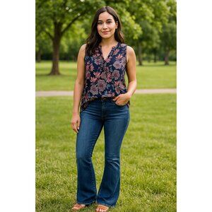 Alice Blue Womens Sleeveless Navy & Pink Floral Paisley Blouse Top Size Large